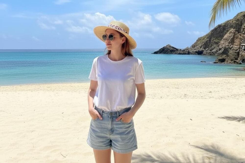 Đầy trẻ trung và năng động khi phối áo thun với quần short đi biển